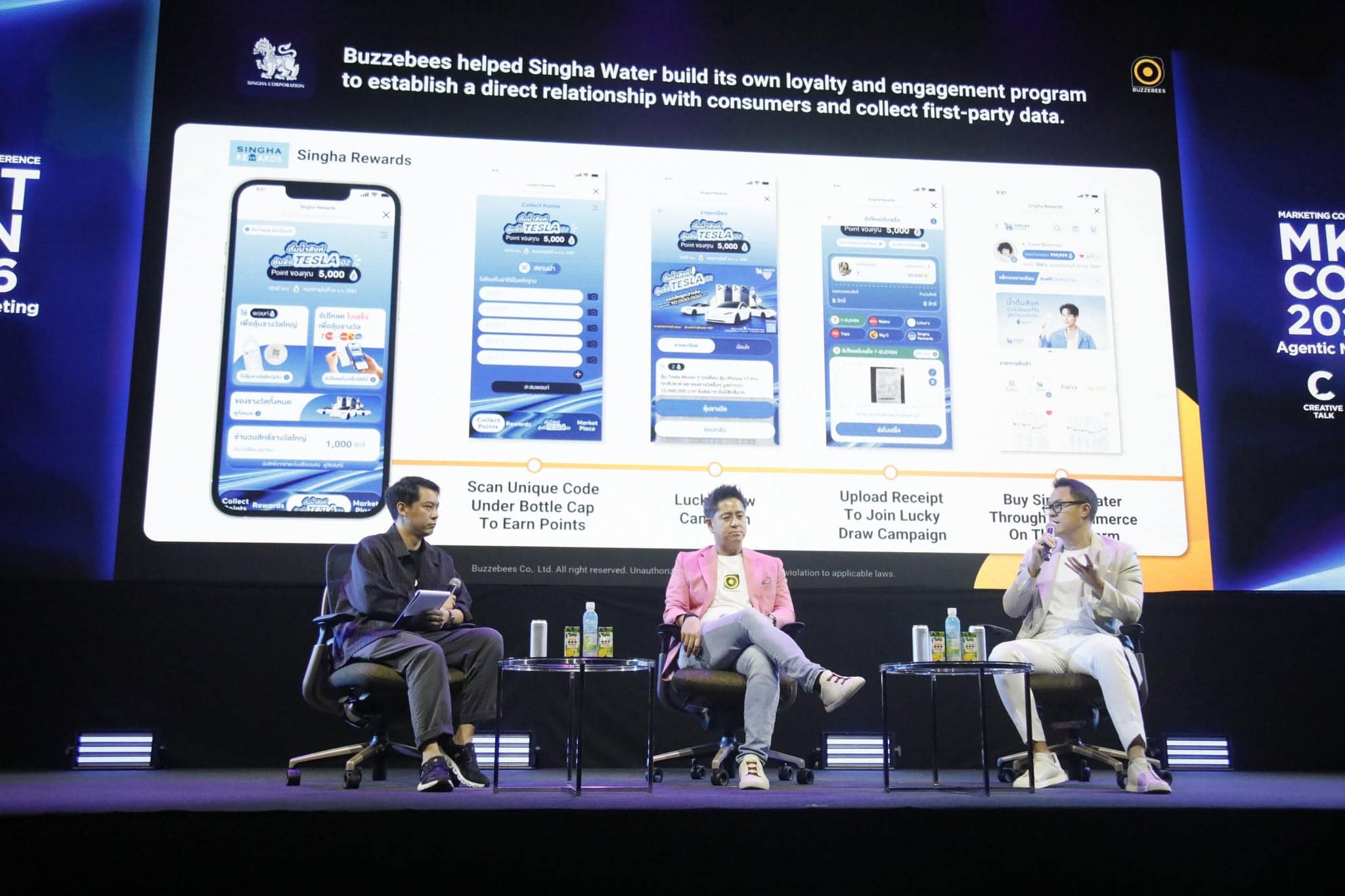 คุณไมเคิล เชน CEO BUZZEBEES และคุณธิติพร ธรรมาภิมุขกุล CMO Boonrawd Trading บรรยายหัวข้อ AI-Powered Omni-Funnel Growth ในงาน MKT CON 2026